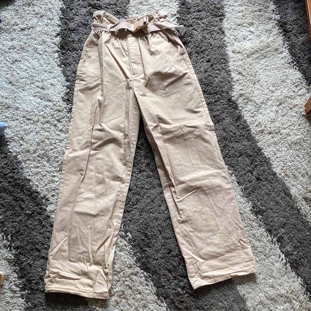 Khaki Paper Bag Straight Leg Pants | H&M